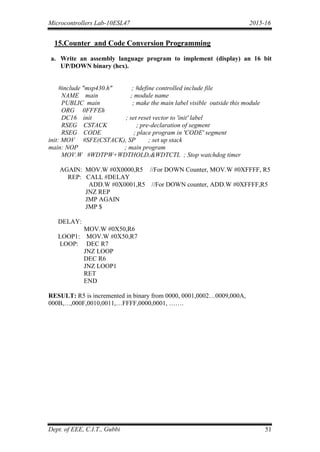 Micrcontroller iv sem lab manual | PDF