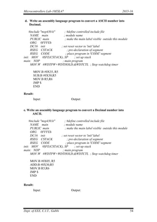 Micrcontroller iv sem lab manual | PDF