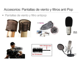 Respuesta transitoria
● Es la medida de la capacidad del micrófono para “traducir” el
ataque de los sonidos musicales rápidamente, y convertirlos en
energía eléctrica.
● Depende principalmente de la masa del diafragma del micrófono,
por lo que a menor tamaño tienen mejor respuesta a los sonidos
transitorios.
 