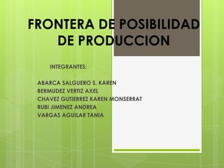 FRONTERA DE POSIBILIDAD DE PRODUCCION  INTEGRANTES:  ,[object Object]