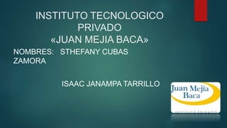 INSTITUTO TECNOLOGICO
PRIVADO
«JUAN MEJIA BACA»
NOMBRES: STHEFANY CUBAS
ZAMORA
ISAAC JANAMPA TARRILLO
 