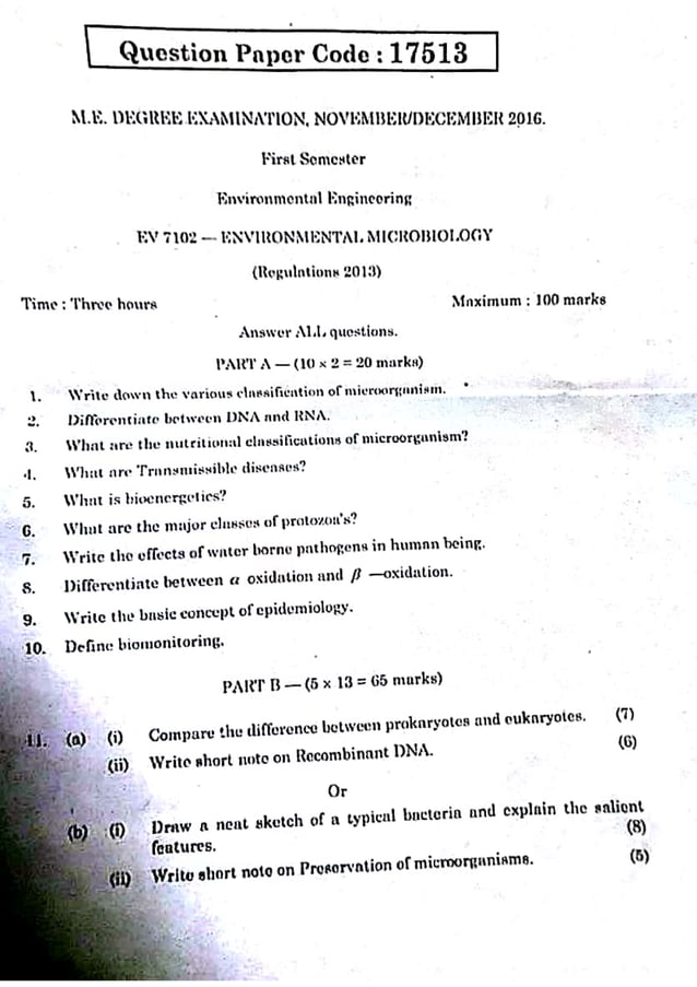 EV5102 Environmental Microbiologyprevious year question paper