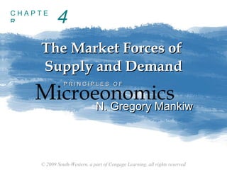 CHAPTE
R          4
    The Market Forces of
    Supply and Demand
   Microeonomics
              PRINCIPLES OF



         N. Gregory Mankiw    N. Gregory Mankiw



    © 2009 South-Western, a part of Cengage Learning, all rights reserved
 