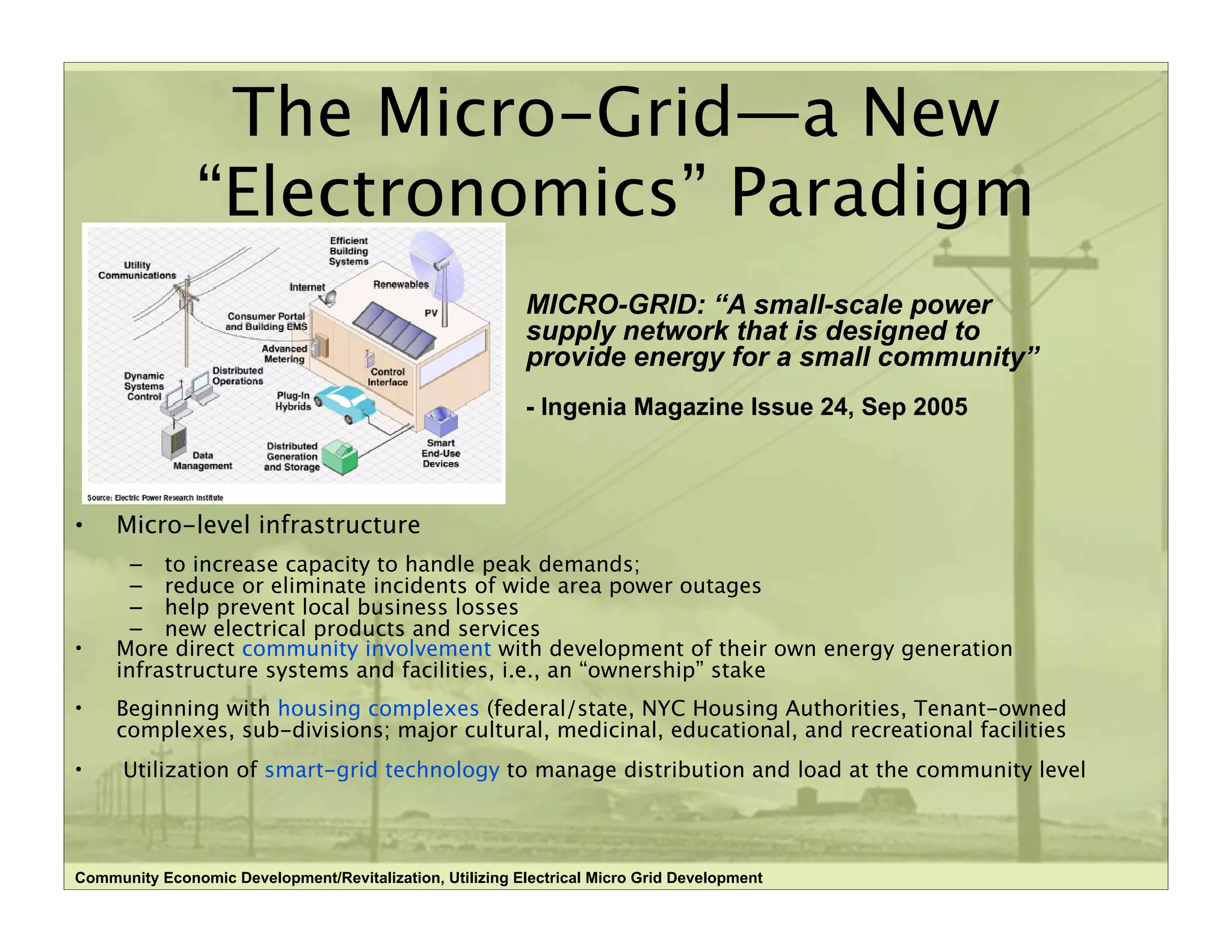 Community Economic Development/Revitalization, Utilizing Electrical Micro Grid Development
