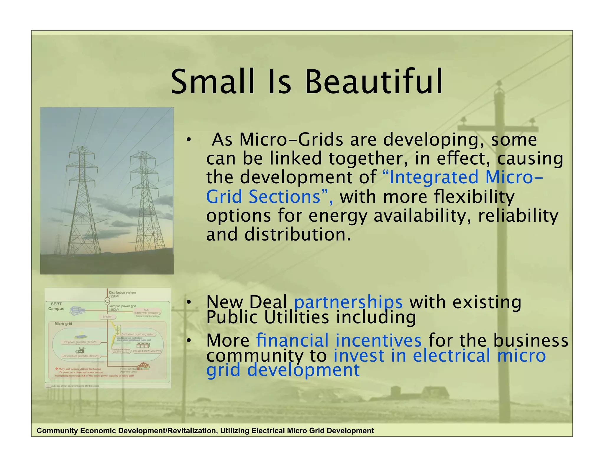 Community Economic Development/Revitalization, Utilizing Electrical Micro Grid Development