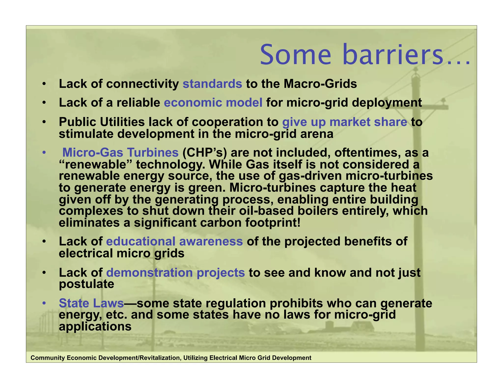 Community Economic Development/Revitalization, Utilizing Electrical Micro Grid Development