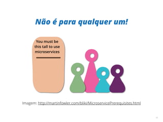Não é para qualquer um!
19
Imagem: http://martinfowler.com/bliki/MicroservicePrerequisites.html
 