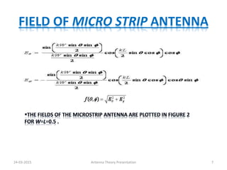 FIELD OF MICRO STRIP ANTENNA
24-03-2015 7Antenna Theory Presentation
 