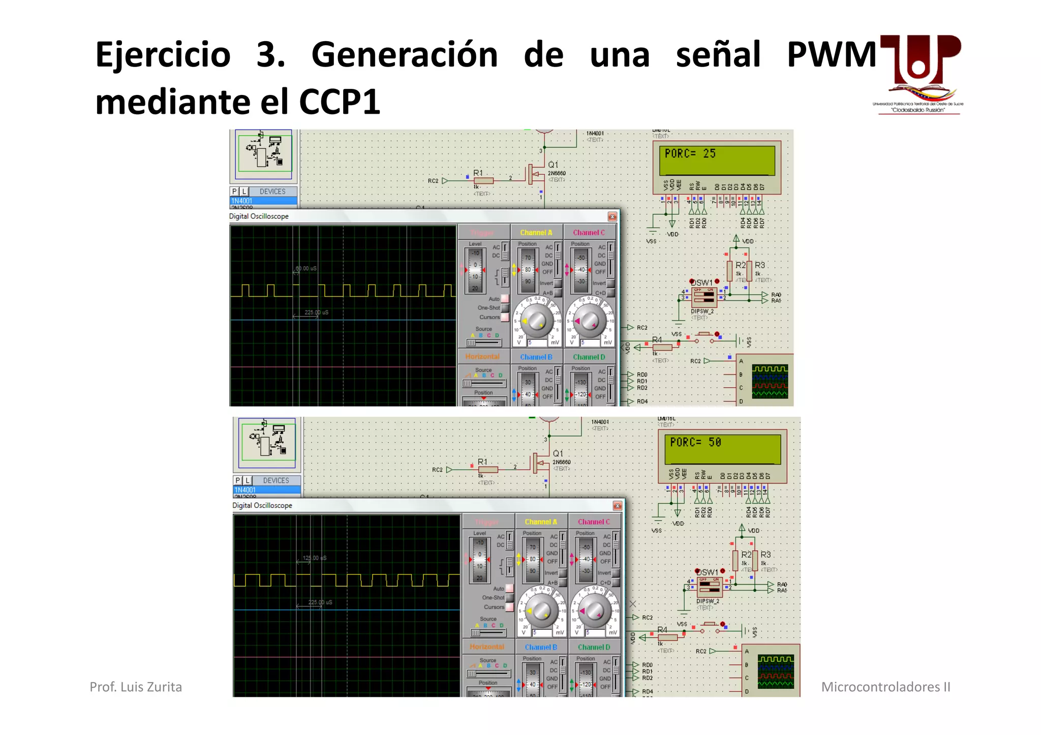 Ejercicio 3. Generación de una señal PWM
mediante el CCP1
Prof. Luis Zurita Microcontroladores II
 