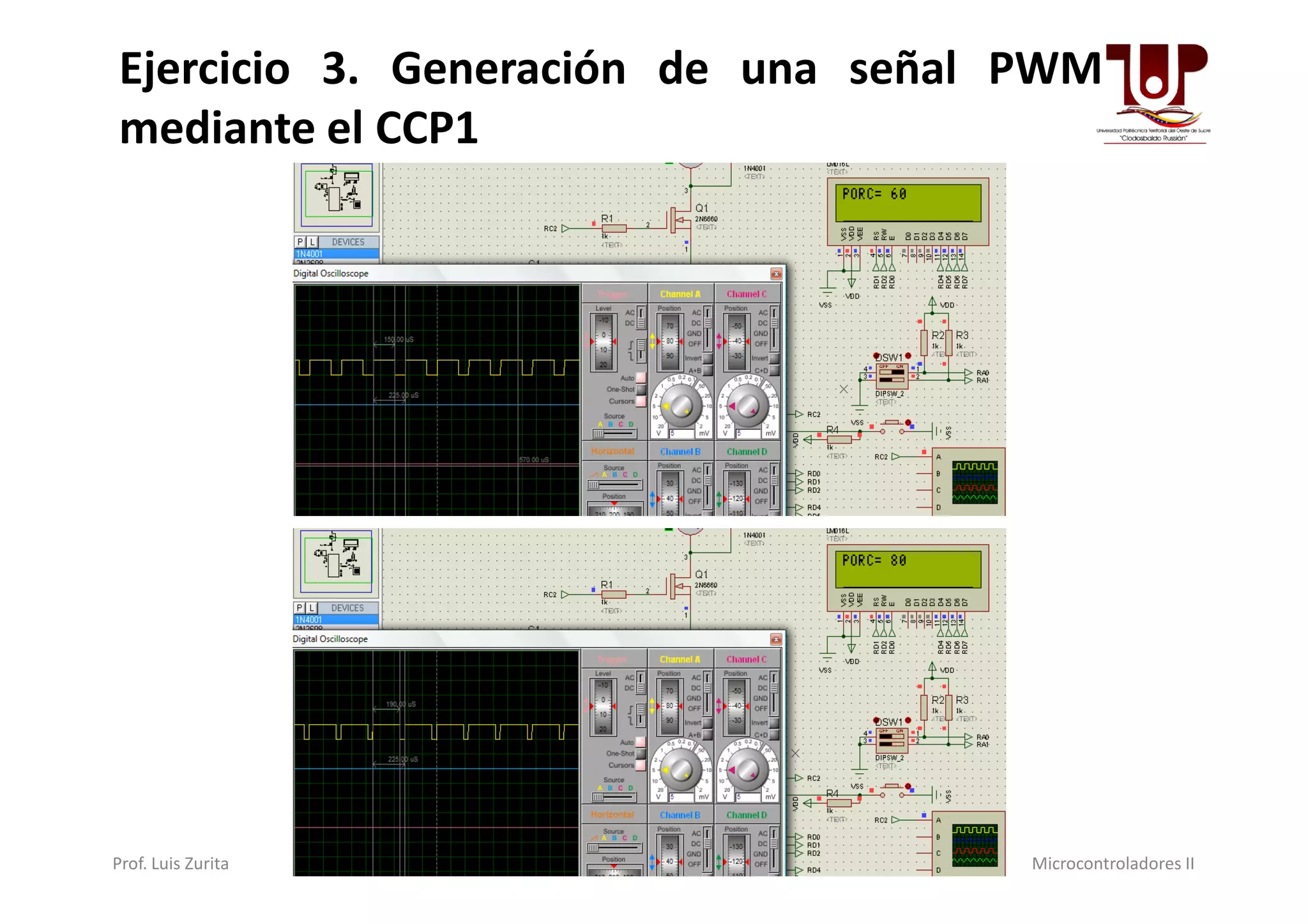 Ejercicio 3. Generación de una señal PWM
mediante el CCP1
Prof. Luis Zurita Microcontroladores II
 