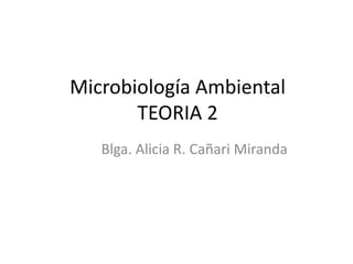 Microbiología Ambiental
TEORIA 2
Blga. Alicia R. Cañari Miranda
 