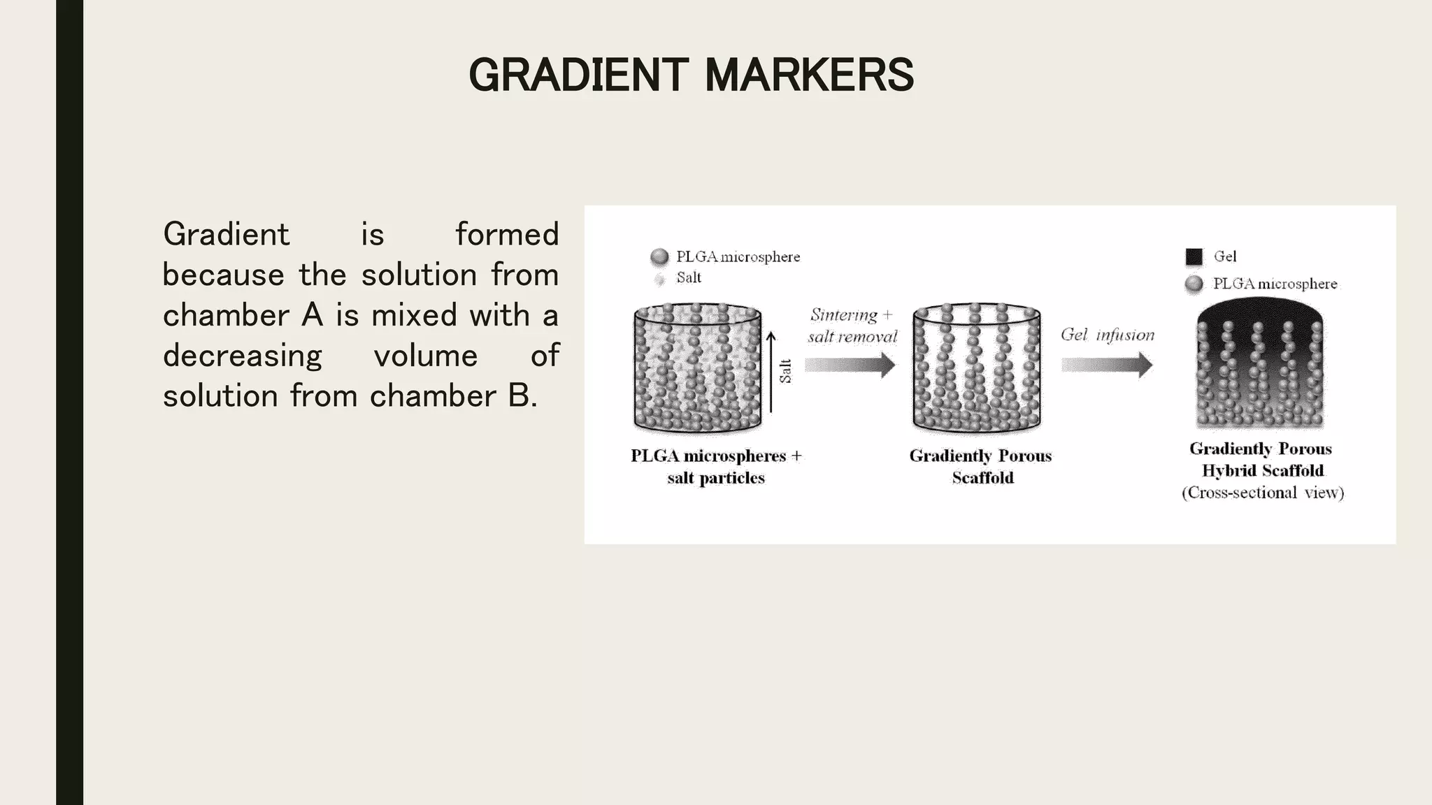 GRADIENT MARKERS
Gradient is formed
because the solution from
chamber A is mixed with a
decreasing volume of
solution from chamber B.
 