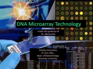 DNA Microarray Technology
Under the guidance of
Dr .Manjunath

Ankitha Hirematha
3rd sem, MSc.,
Dept. of Biotechnology
Kuvempu university.

 