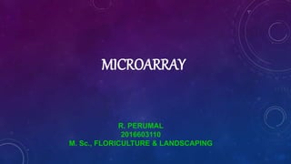 MICROARRAY
R. PERUMAL
2016603110
M. Sc., FLORICULTURE & LANDSCAPING
 