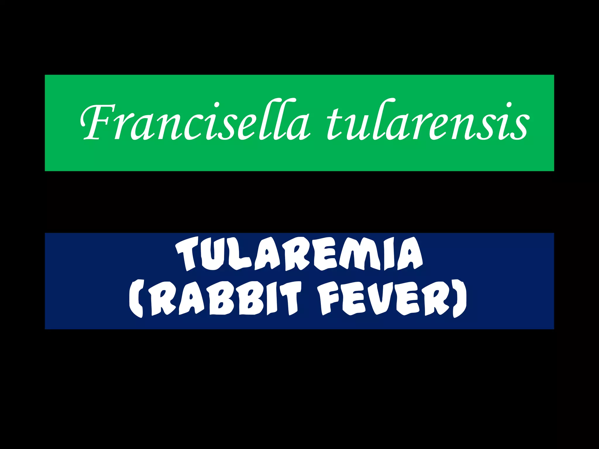 Francisella tularensis
Tularemia
(rabbit fever)
 