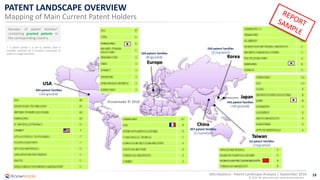 19
© 2016 All rights reserved | www.knowmade.com
Microbattery - Patent Landscape Analysis | September 2016
PATENT LANDSCAPE OVERVIEW
Mapping of Main Current Patent Holders
Number of patent families*
containing granted patents in
the corresponding country.
* A patent family is a set of patents filed in
multiple countries by a common inventor(s) to
protect a single invention.
Knowmade © 2016
 