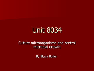 Unit 8034 Culture microorganisms and control microbial growth By Elysia Butler  
