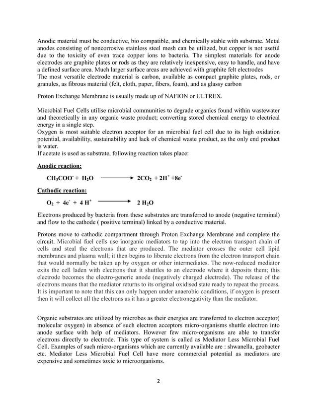 Microbial fuel cells report PDF
