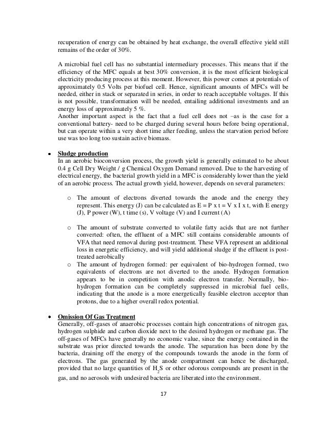 Microbial fuel cells report