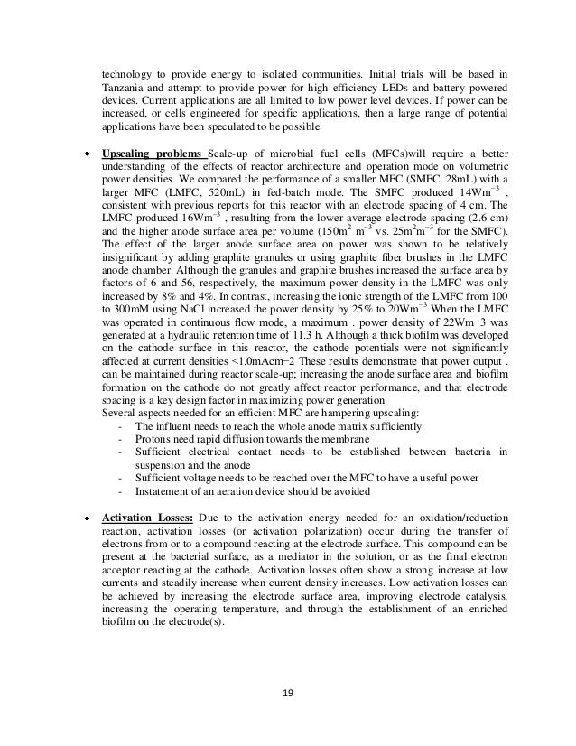 Microbial fuel cells report