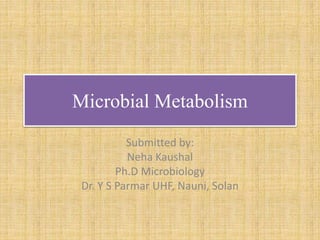 Microbial Metabolism
Submitted by:
Neha Kaushal
Ph.D Microbiology
Dr. Y S Parmar UHF, Nauni, Solan
 