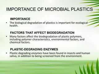 MICROBIAL PLASTICS on environmental microbiology | PDF