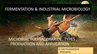 FERMENTATION & INDUSTRIAL MICROBIOLOGY
MICROBIAL POLYSACCHARIDE, TYPES ,
PRODUCTION AND APPLICATION
N. MUTHUGANESAN
BTM14010
 