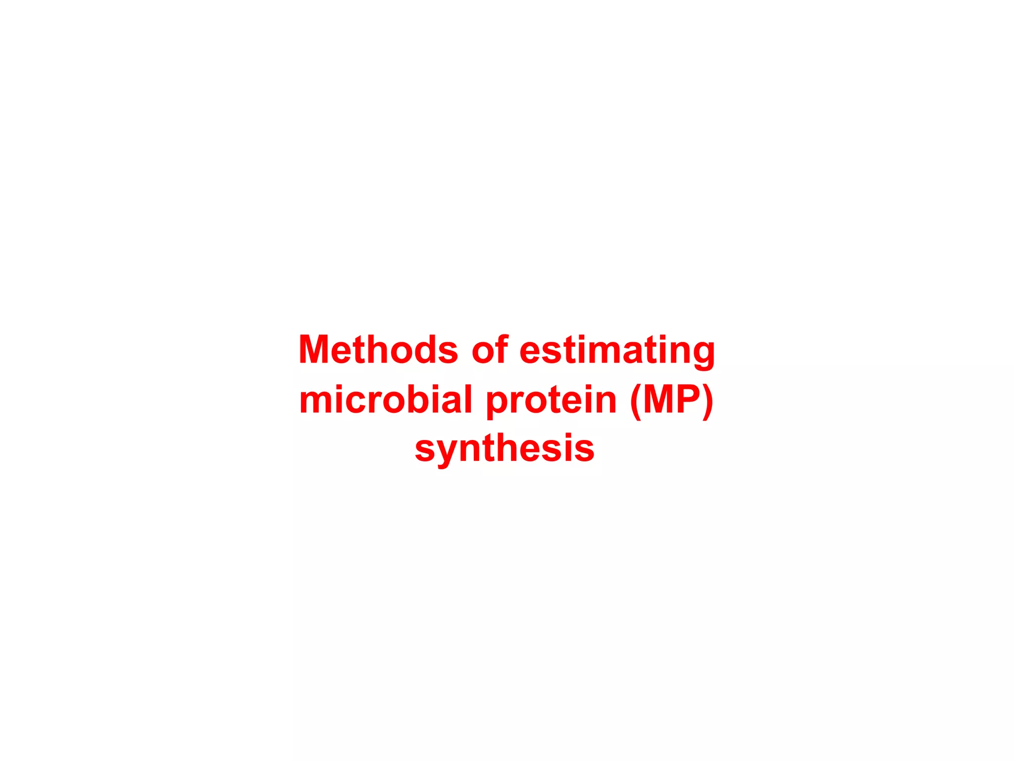 Methods of estimating
microbial protein (MP)
synthesis
 