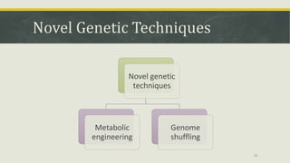 Novel Genetic Techniques
Novel genetic
techniques
Metabolic
engineering
Genome
shuffling
28
 