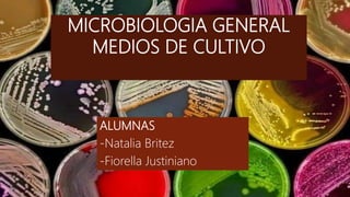 MICROBIOLOGIA GENERAL
MEDIOS DE CULTIVO
ALUMNAS
-Natalia Britez
-Fiorella Justiniano
 