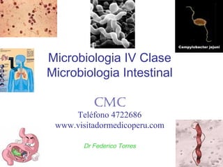 Microbiologia IV Clase 
Microbiologia Intestinal 
CMC 
Teléfono 4722686 
www.visitadormedicoperu.com 
Dr Federico Torres 
 