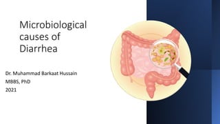 Microbiological
causes of
Diarrhea
Dr. Muhammad Barkaat Hussain
MBBS, PhD
2021
 