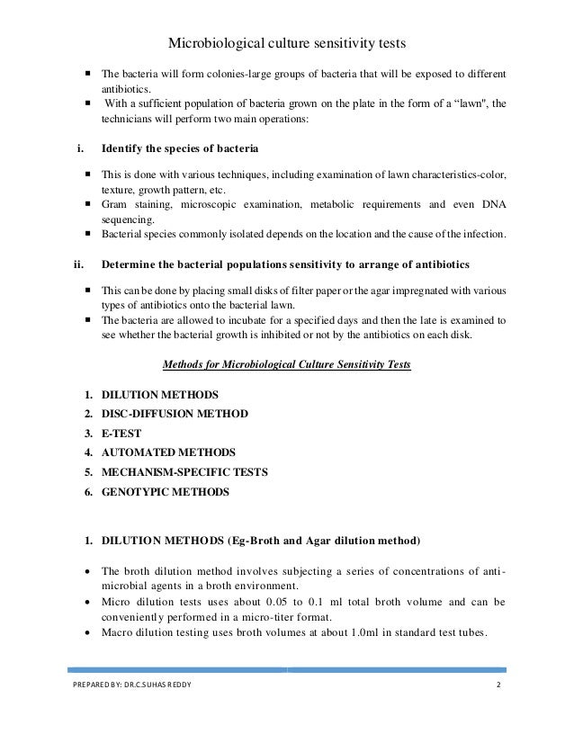 Microbiological culture sensitivity test