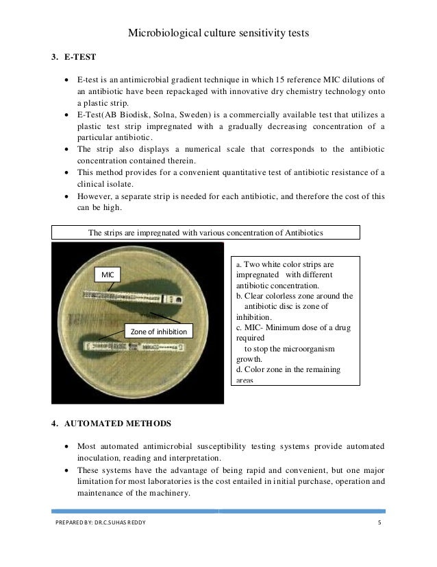 Microbiological culture sensitivity test