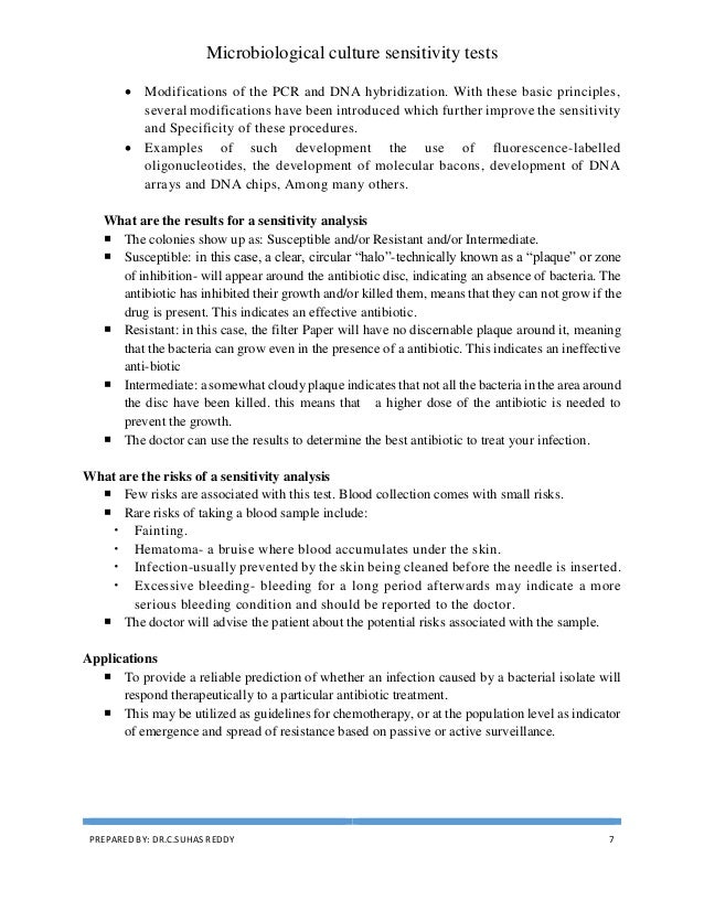Microbiological culture sensitivity test