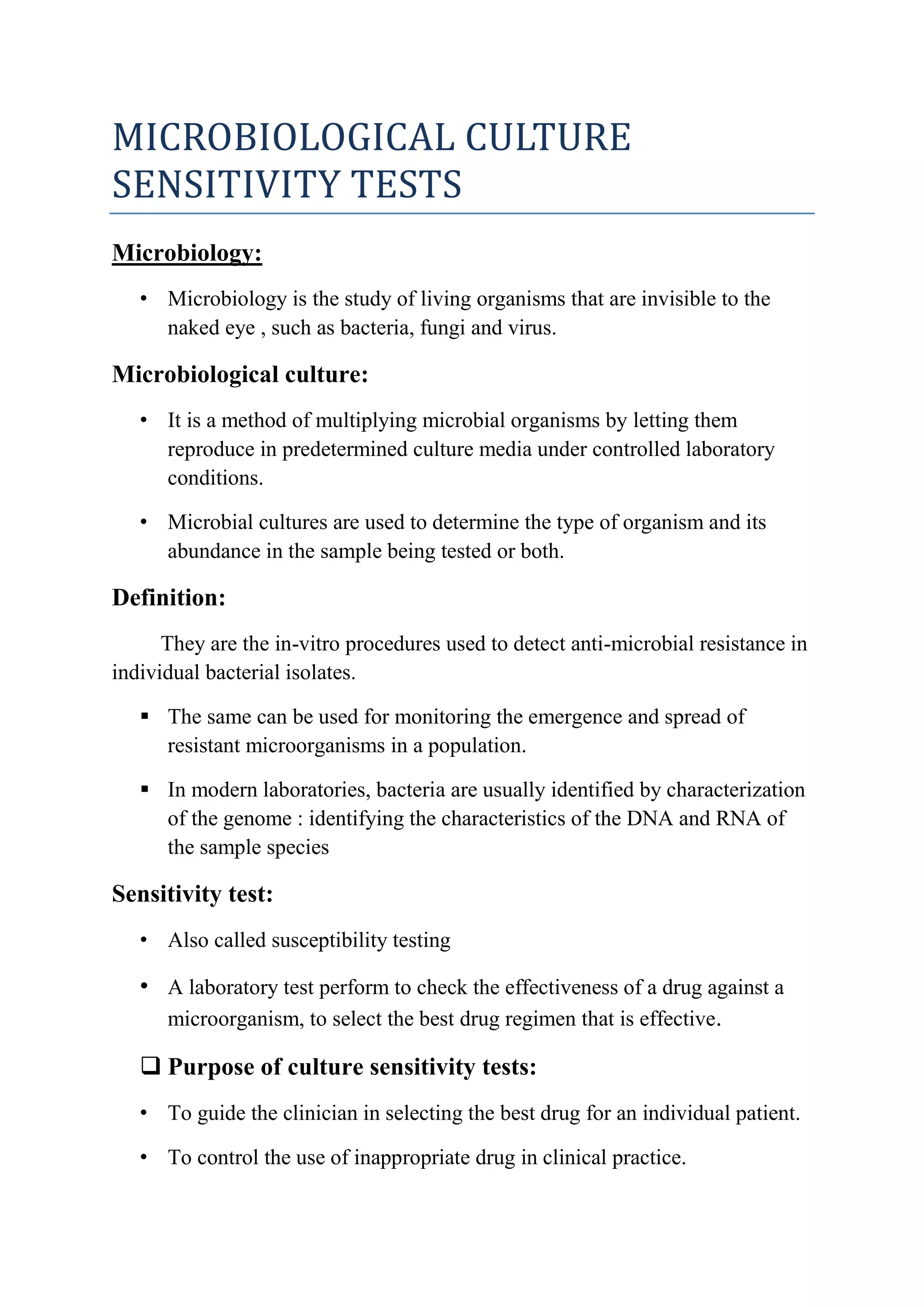 MICROBIOLOGICAL CULTURE SENSITIVITY TESTS.docx