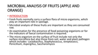 Microbiological examination of normal food(milk and fruits) | PPTX