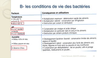 B- les conditions de vie des bactéries
34Franck Rencurel, 2020 BTS diététique
 