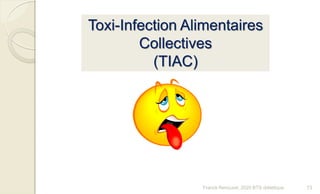 Franck Rencurel, 2020 BTS diététique 73
Toxi-Infection Alimentaires
Collectives
(TIAC)
 