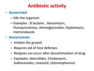 Bactericidal Examples Pharmacodynamics of antibiotics | PPTX