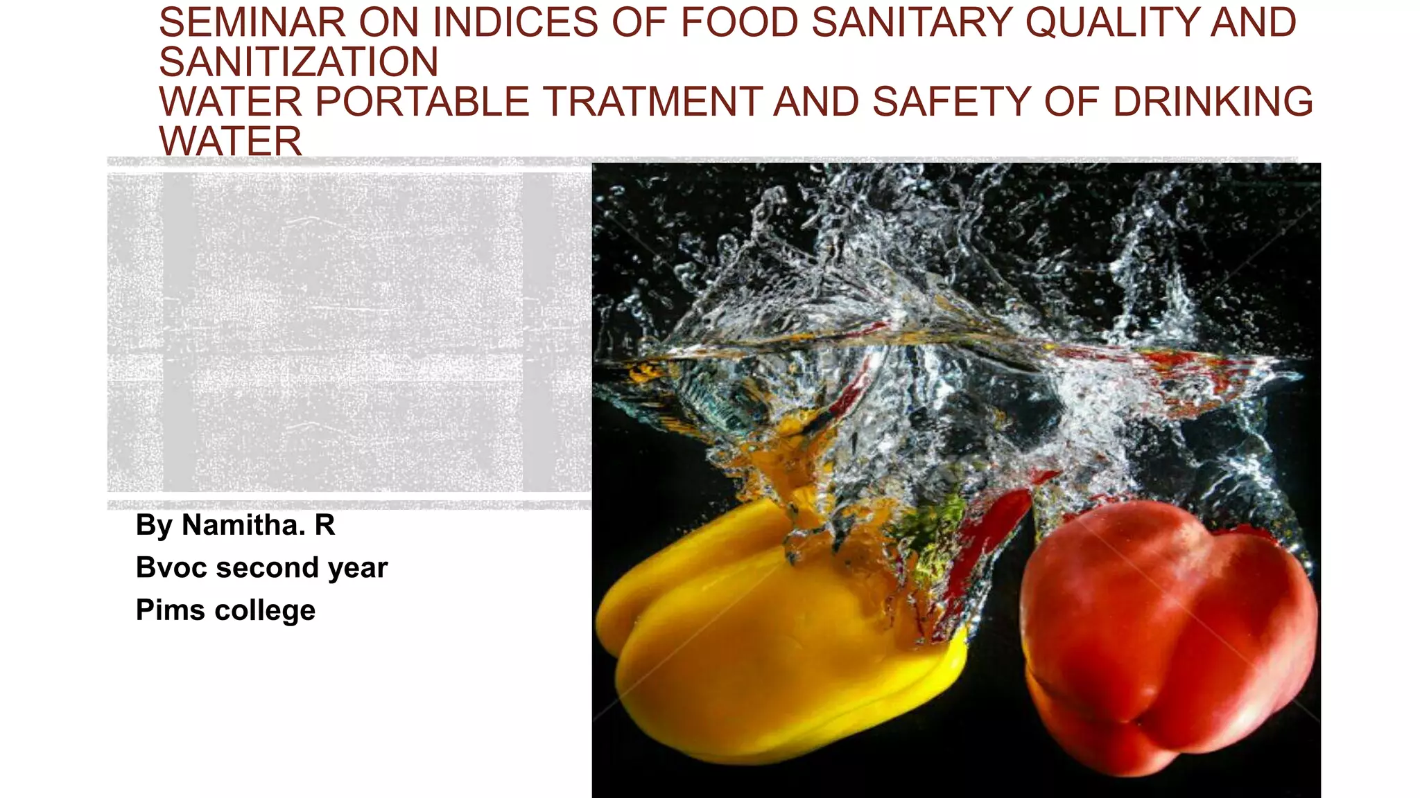 on indices of food sanitary quality and sanitization water portable ...