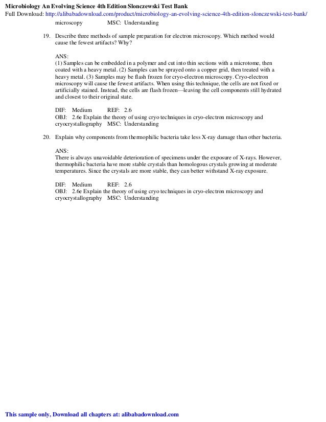 Microbiology An Evolving Science 4th Edition Slonczewski Test Bank