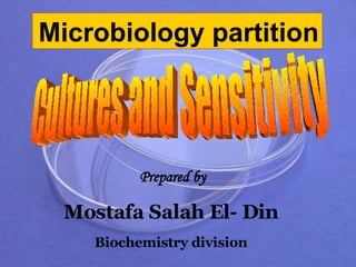 Microbiology partition   Prepared by   Mostafa Salah El- Din Biochemistry division Cultures and Sensitivity 