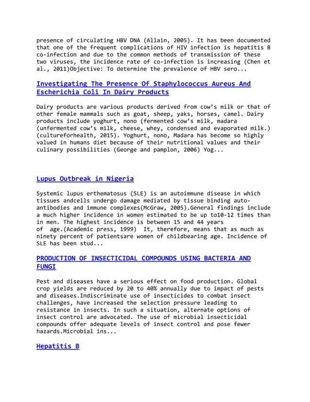 Microbiology academic papers and microbiology project topics PDF