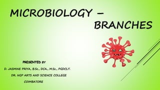 MICROBIOLOGY –
BRANCHES
 