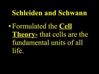 Schleiden and Schwann Formulated the  Cell Theory-  that cells are the fundamental units of all life. 