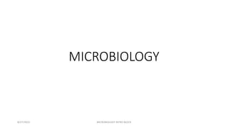 MICROBIOLOGY
8/27/2023 MICROBIOLOGY INTRO BLOCK
 