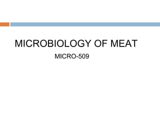 MICROBIOLOGY OF MEAT
MICRO-509
 