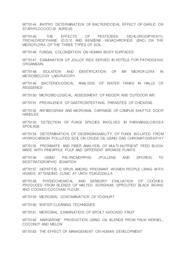Microbiology project topics and materials | DOCX