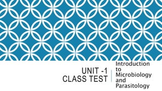 UNIT -1
CLASS TEST
Introduction
to
Microbiology
and
Parasitology
 